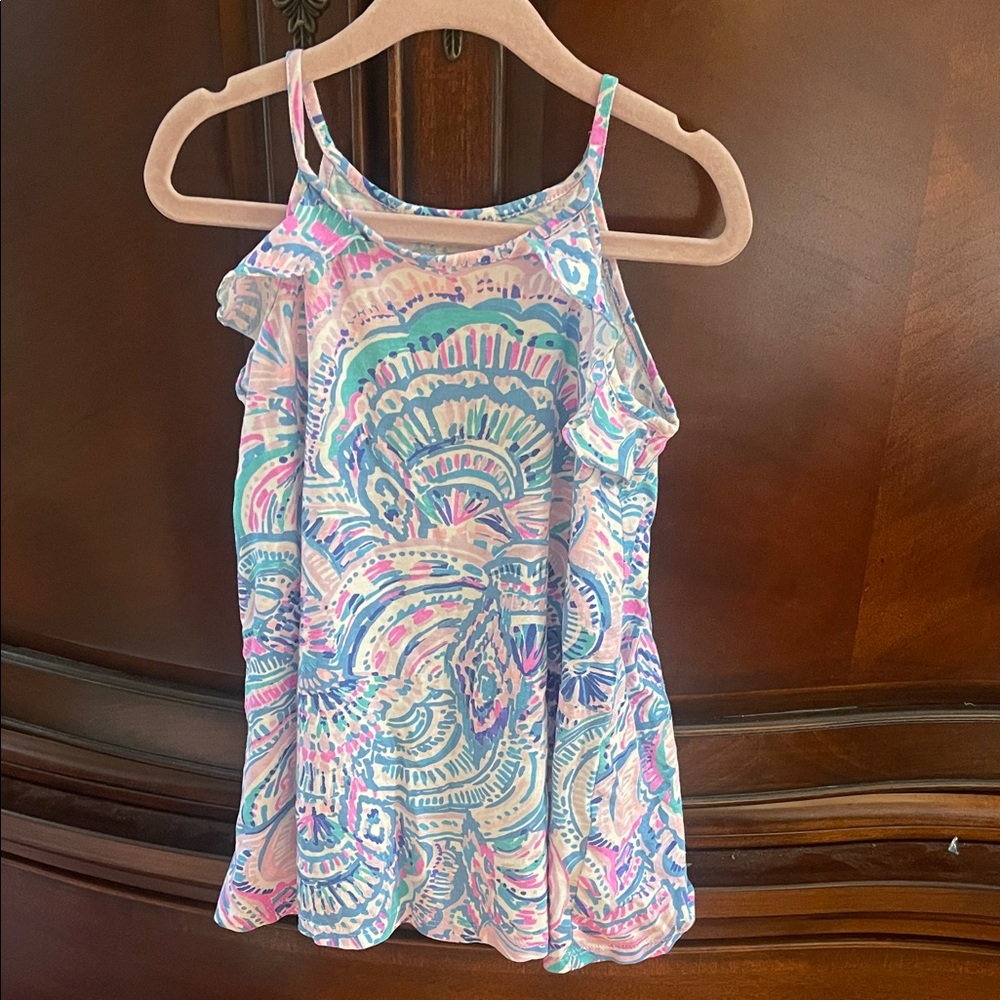 Lilly Pulitzer Girls Multicolor Pastel Cold-Shoulder Dress — Blue, Pink, Mint